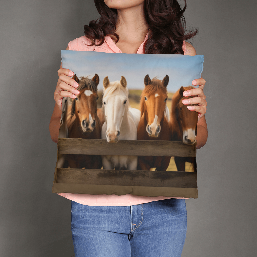 Hanging With My Buds – Rustic Horse Throw Pillow (Double-Sided)