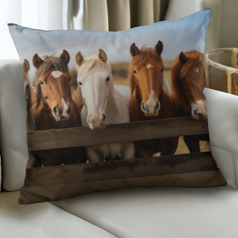 Hanging With My Buds – Rustic Horse Throw Pillow (Double-Sided)