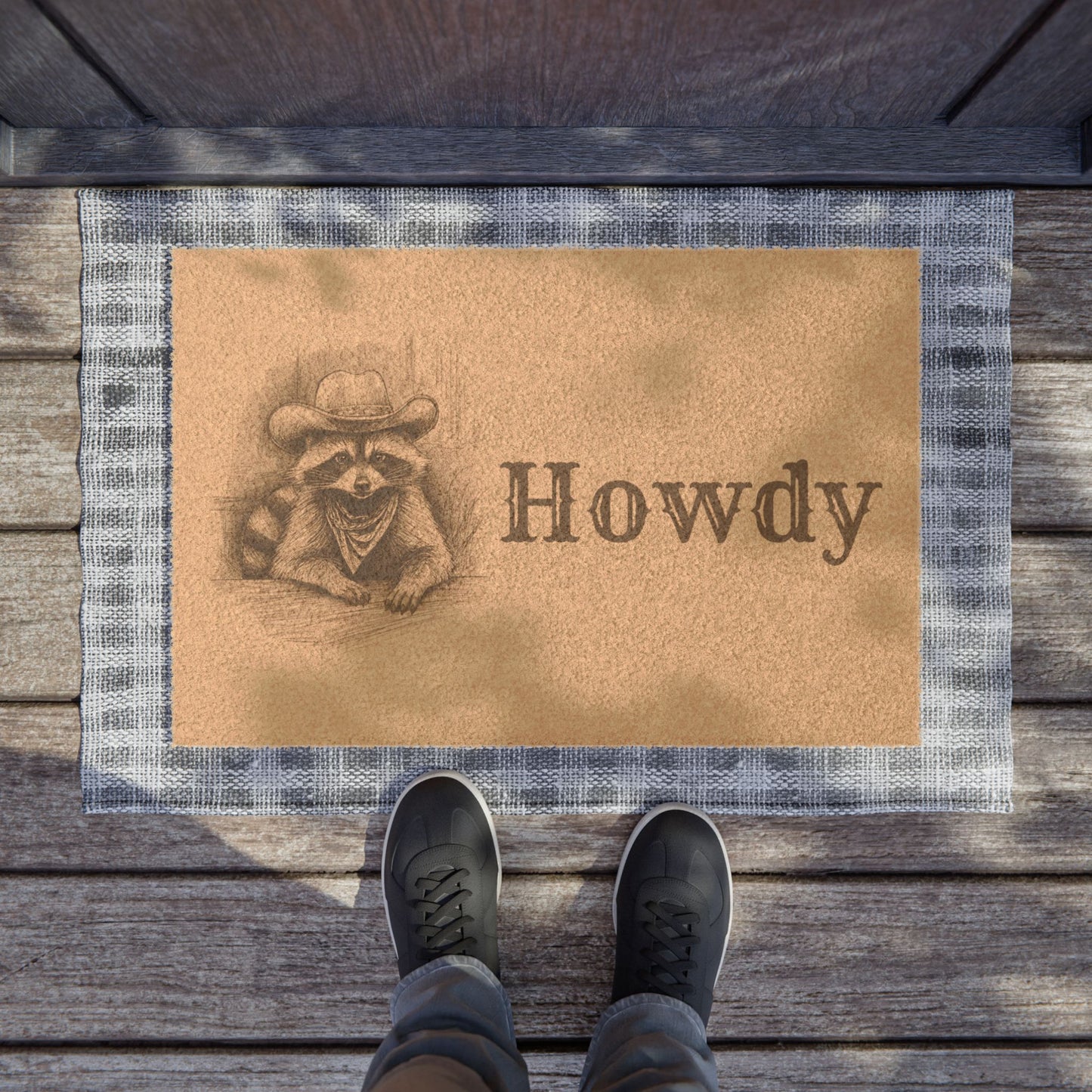 Howdy Raccoon - Rustic Welcome Mat