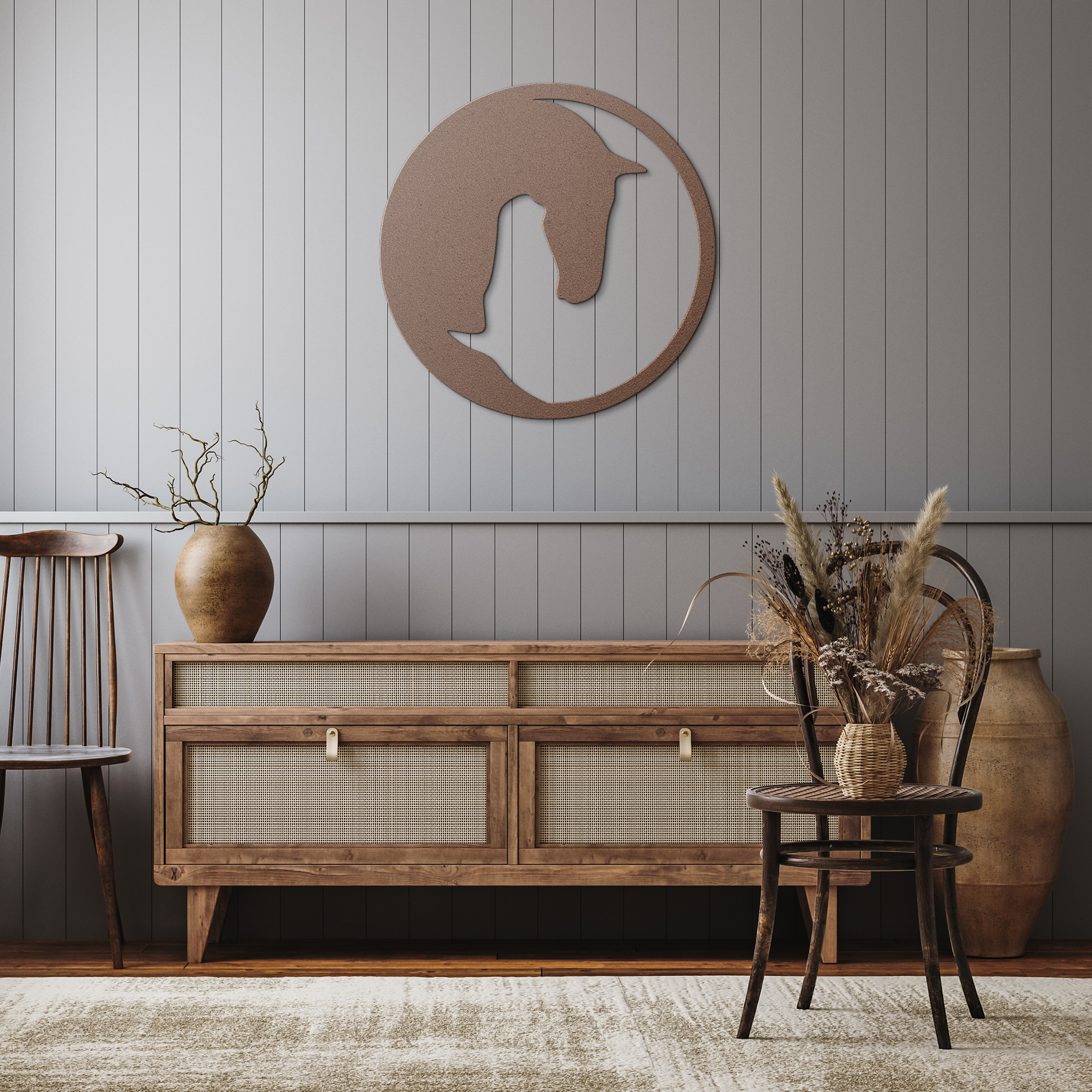 Horse_YingYang_Wall_Art_Copper_Rustic_Hallway_Mockup.png