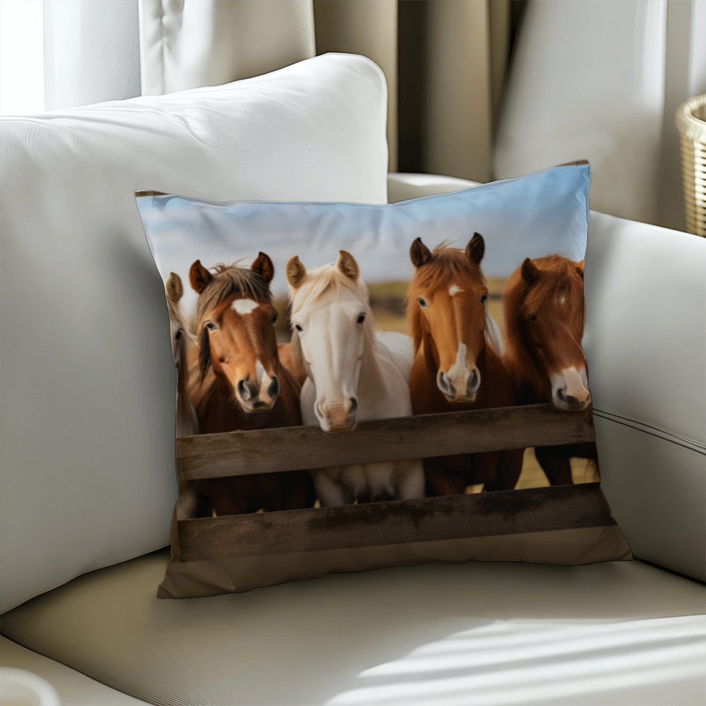 Hanging With My Buds – Rustic Horse Throw Pillow (Double-Sided)